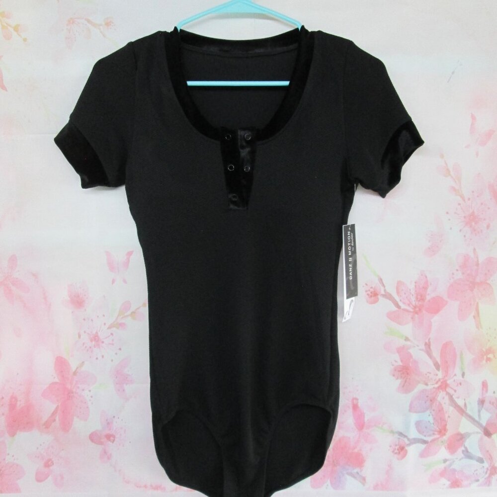 Leotard New LA Black Velvet Trim with Bra Pads Dance Ballet Jazz DanzNMotion